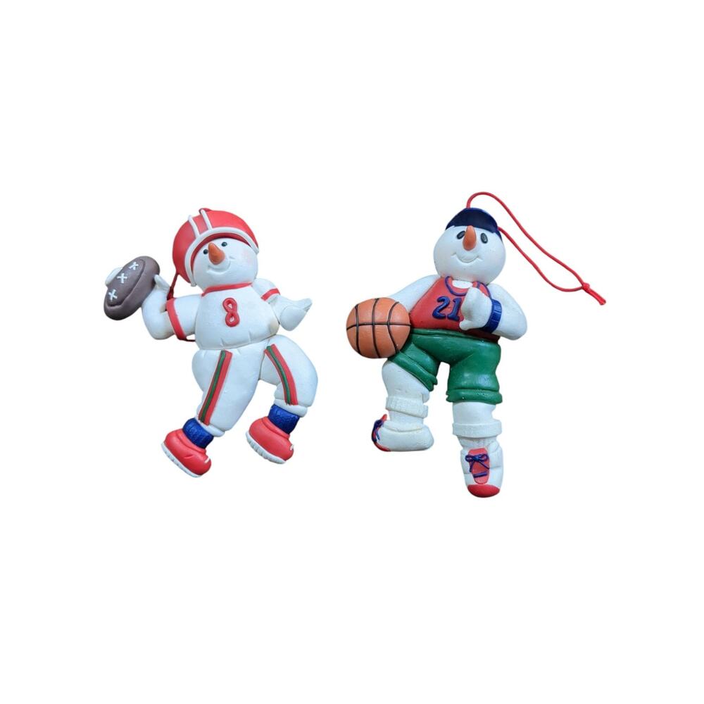 Clay Dough Christmas Holiday Ornaments Set of 2 Snowman Football/Basketball